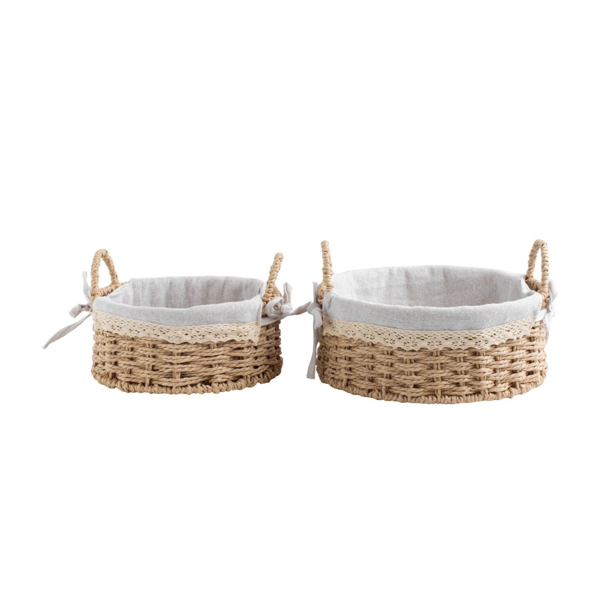 DUO 2 CESTA CIRCULAR TEJIDA CON FORRO BEIGE Y PLOMO PARA SALA Y DORMITORIO YPAPEL REGALO - 1