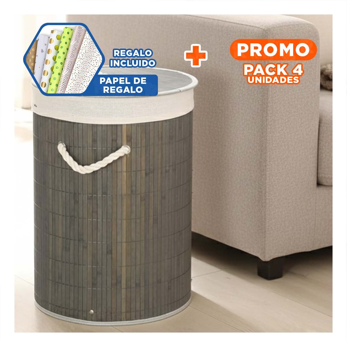 PACK4 DISENO PLEGABLE CIRCULAR CON TAPA PARA ORDENAR OBJETOS Y+PAPEL REGALO - 1