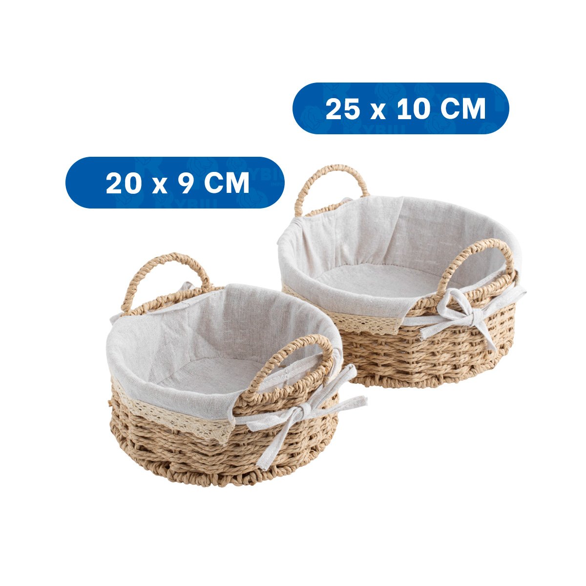 PACK6 COLECCION 2 CESTA CIRCULAR TEJIDA CON FORRO BEIGE Y PLOMO PARA SALA Y COCINA - 4