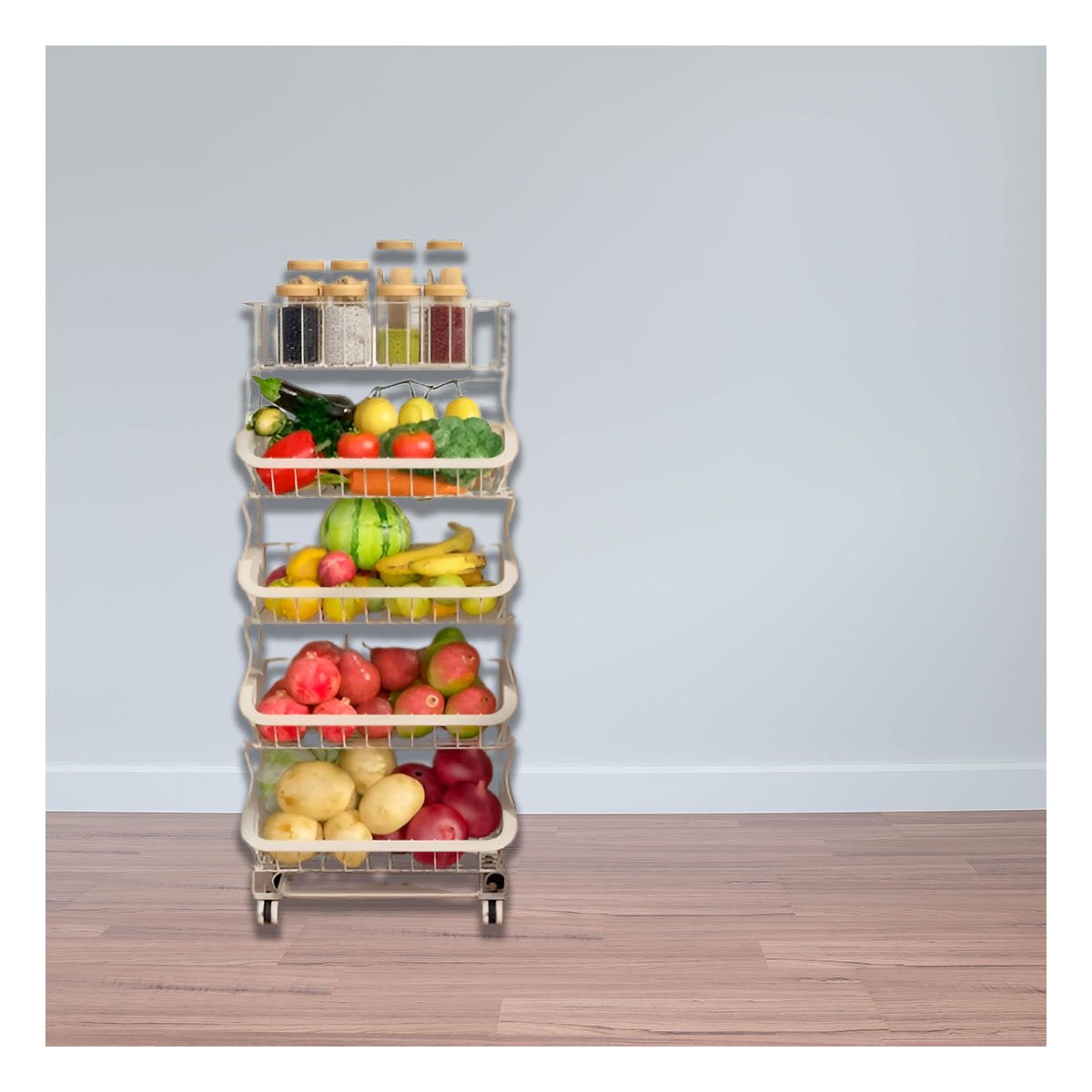CONTENEDOR APILABLE 5 NIVELES PARA COCINA ACERO BLANCO PARA COCINA ORDENADA Y+LIGAS REGALO - 1
