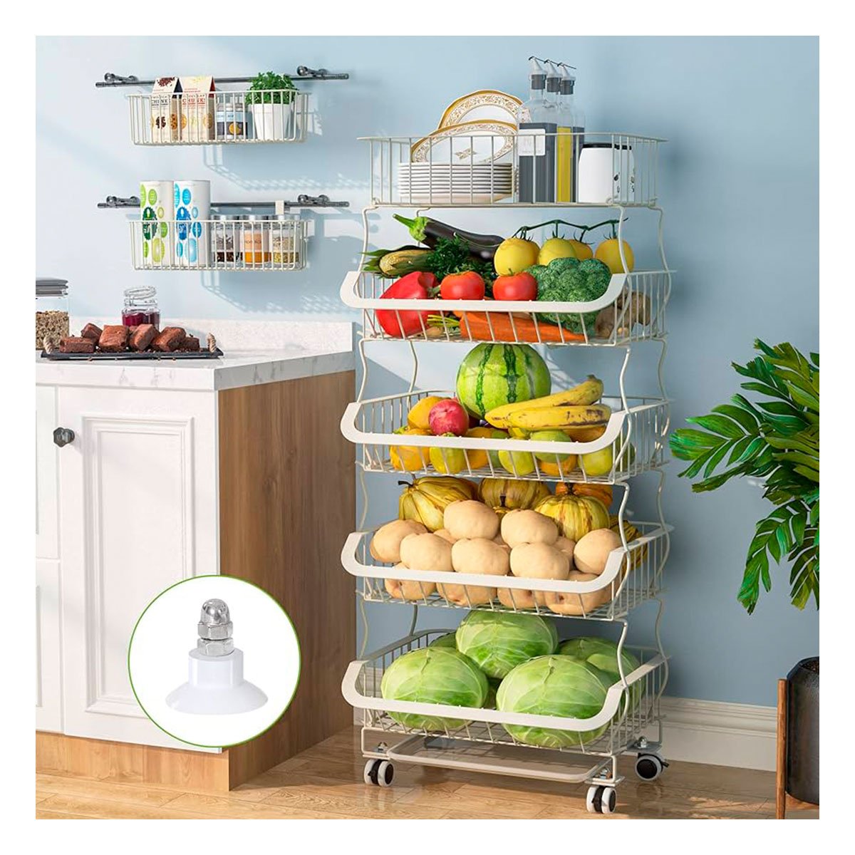 CONTENEDOR APILABLE 5 NIVELES PARA COCINA ACERO BLANCO PARA COCINA ORDENADA Y+LIGAS REGALO - 2