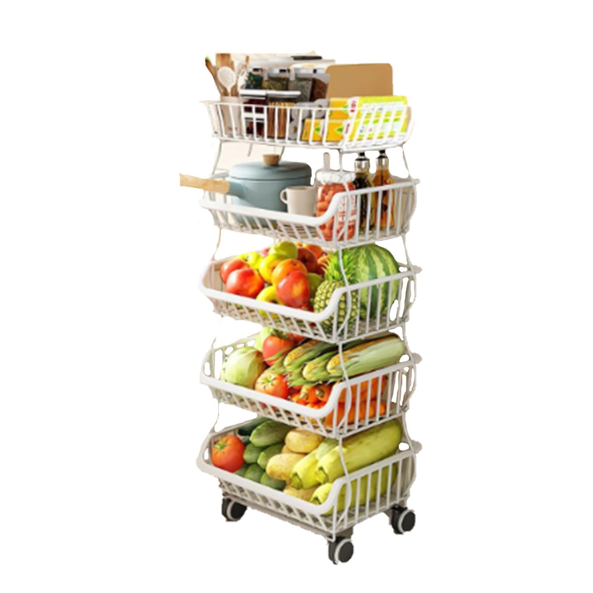 CONTENEDOR APILABLE 5 NIVELES PARA COCINA ACERO BLANCO PARA COCINA ORDENADA Y+LIGAS REGALO - 3