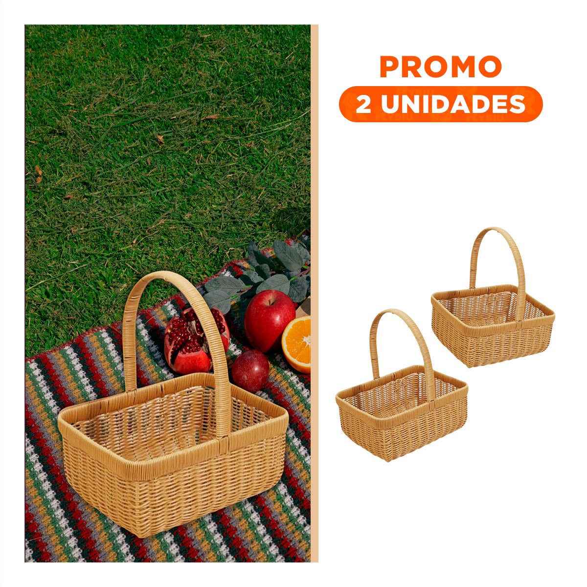 PACK2 RECIPIENTE TEJIDA CUADRADA CON ASA PARA GUARDAR HERRAMIENTAS Y OBJETOS MOSTAZA - 1