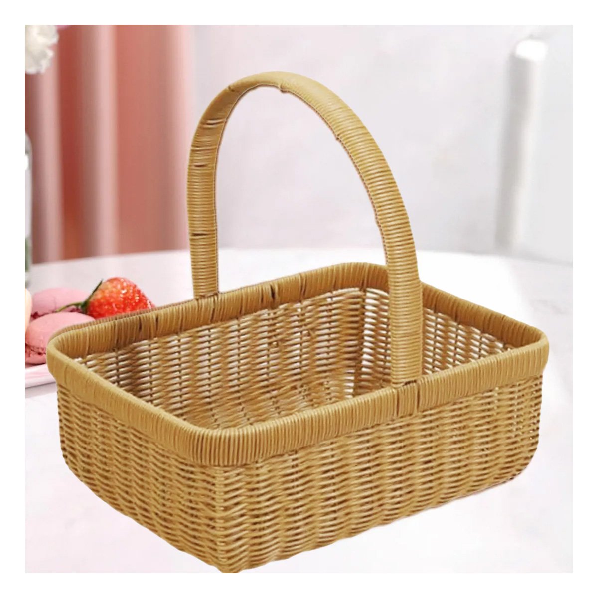 PACK2 RECIPIENTE TEJIDA CUADRADA CON ASA PARA GUARDAR HERRAMIENTAS Y OBJETOS MOSTAZA - 3