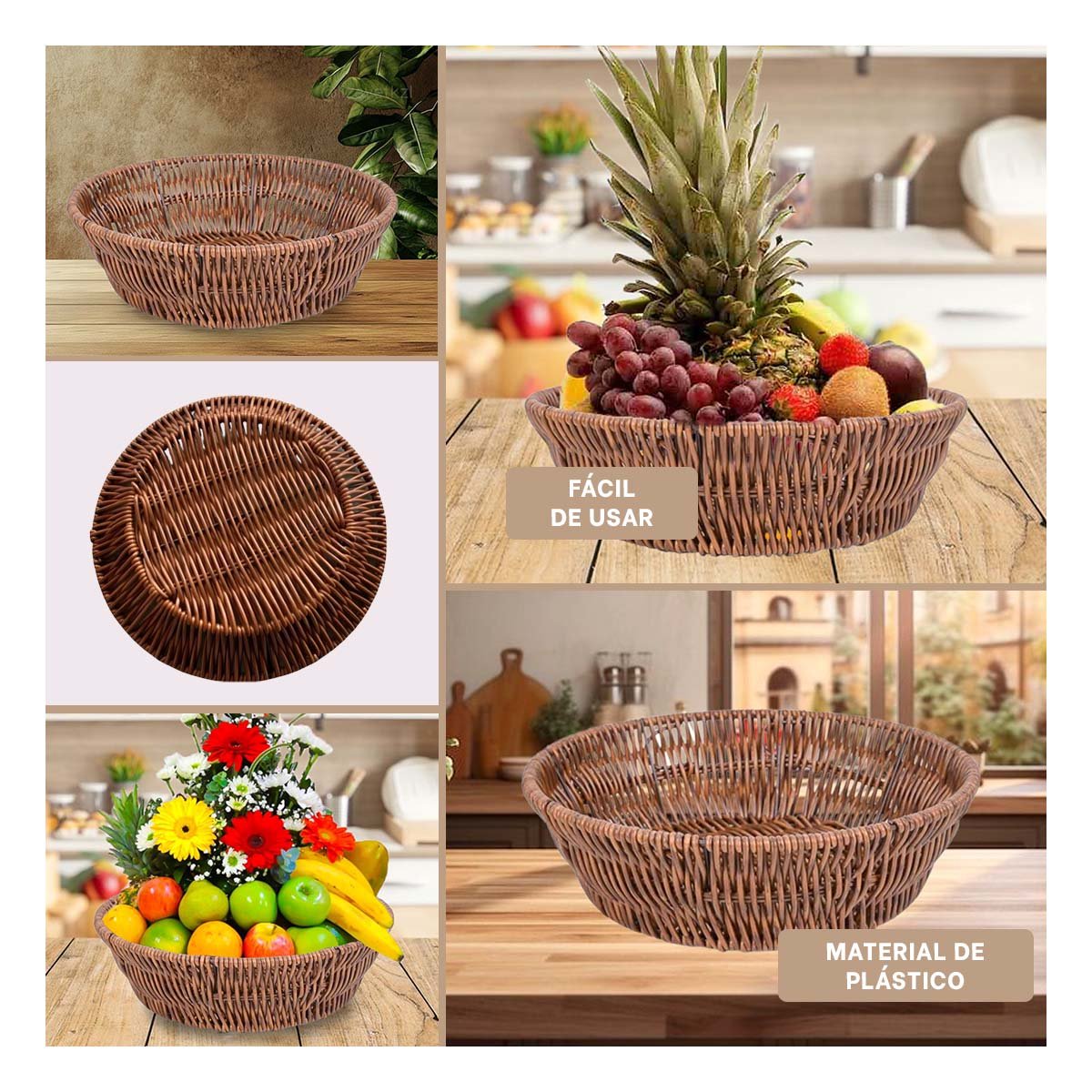 PACK2 RECIPIENTE TEJIDO CIRCULAR 21X15X7CM MARRON FUNCIONAL ALMACENAMIENTO PLUS Y+PAPEL REGALO - 3