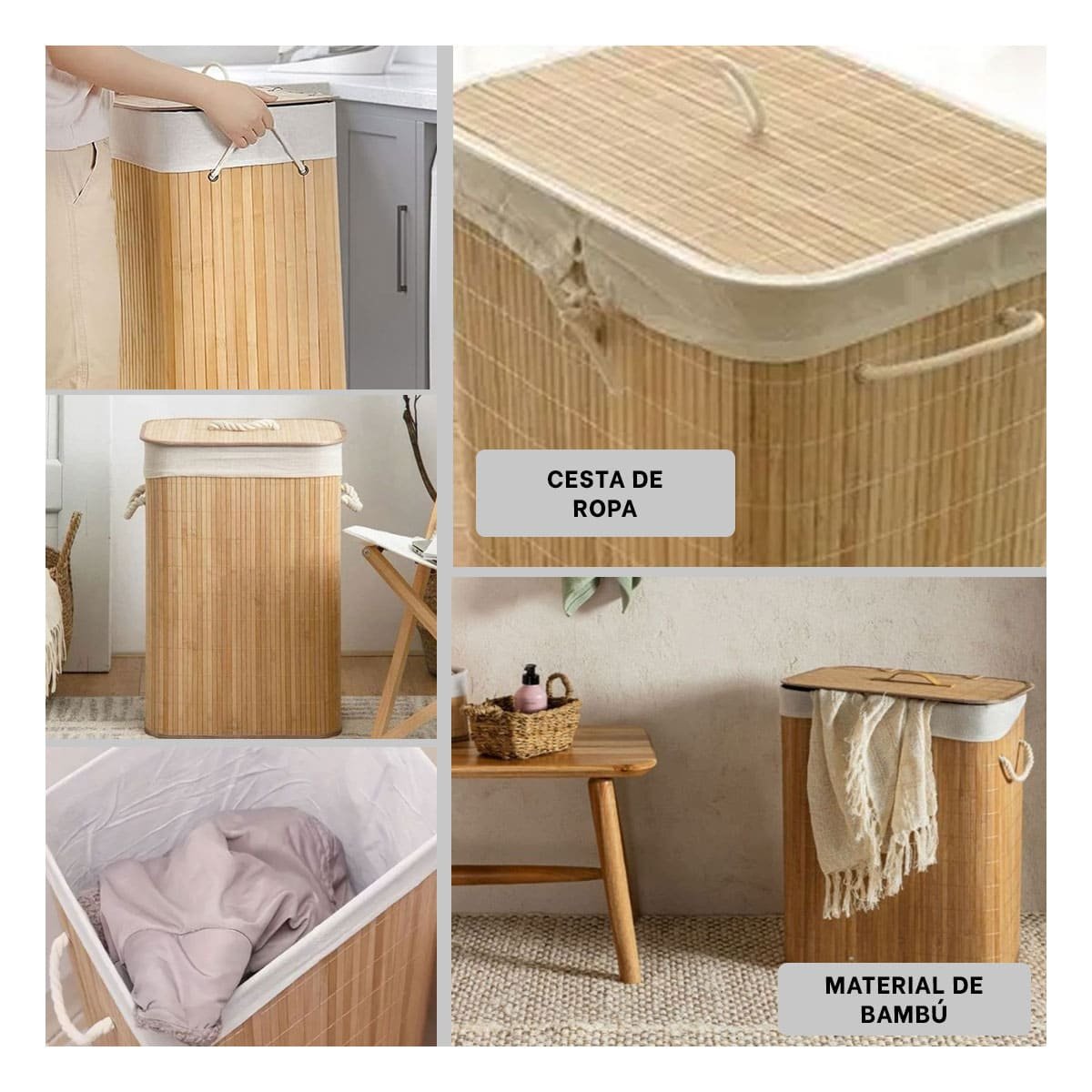 PACK2 RECIPIENTE PLEGABLE DE BAMBU CON TAPA PARA GUARDAR OBJETOS EN EL HOGAR Y+PAPEL REGALO - 3