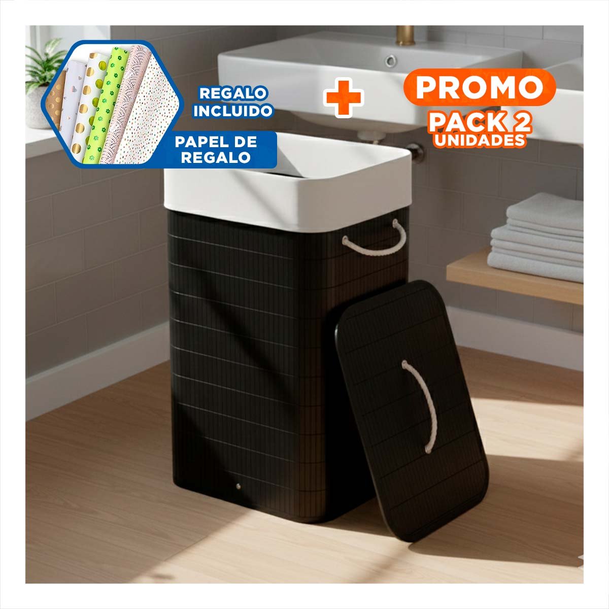 PACK2 MUEBLE PLEGABLE RECTANGULAR CON TAPA PARA ORGANIZACION PRACTICA Y+PAPEL REGALO - 1