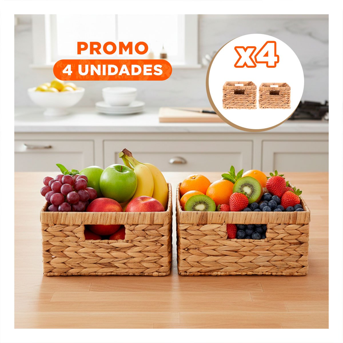 PACK4 JUEGO DE CESTAS DECORATIVAS CUADRADAS MOSTAZA CON ASAS PARA ESPACIOS ORDENADOS - 1
