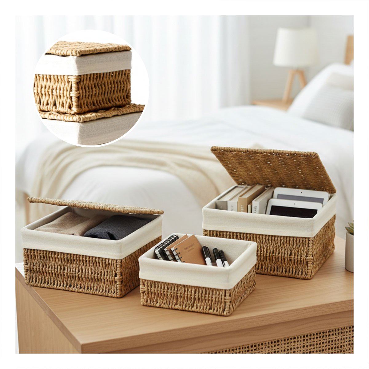 CESTA PRACTICA PARA CLOSET CON CUBIERTA MOSTAZA 38X28 33X23 28X18 Y+POST IT - 2