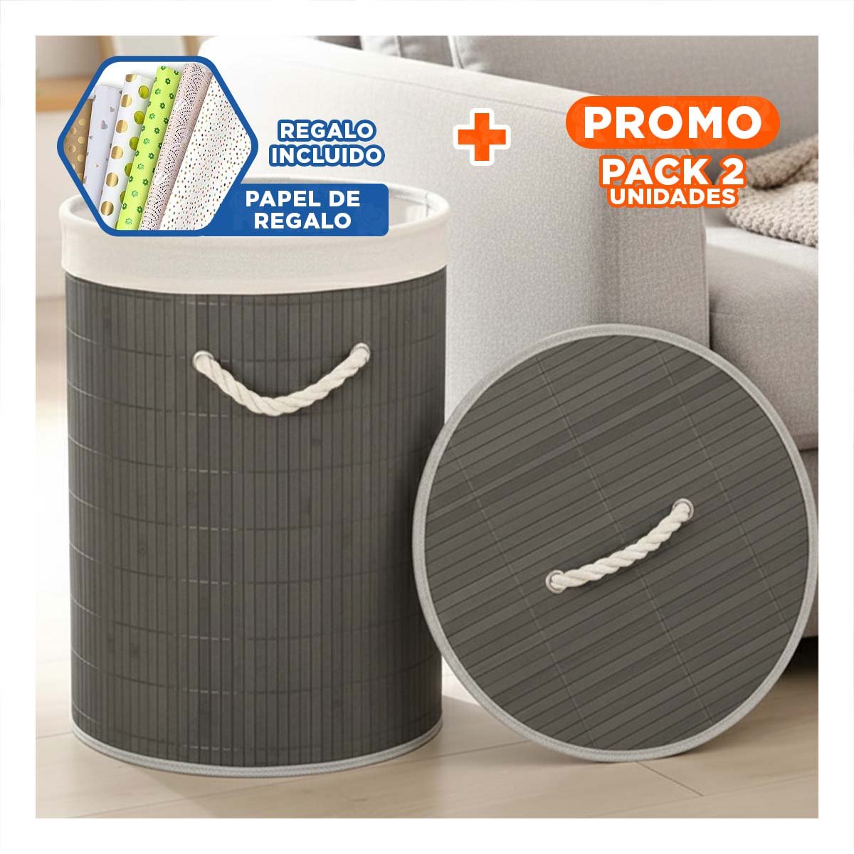 PACK2 MUEBLE PLEGABLE CIRCULAR CON TAPA PARA ORGANIZACION PRACTICA Y+PAPEL REGALO - 1