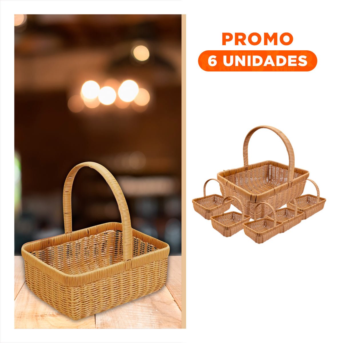 PACK6 CANASTA TEJIDA CUADRADA CON ASA PARA GUARDAR MANTAS Y ALMOHADAS MOSTAZA - 1