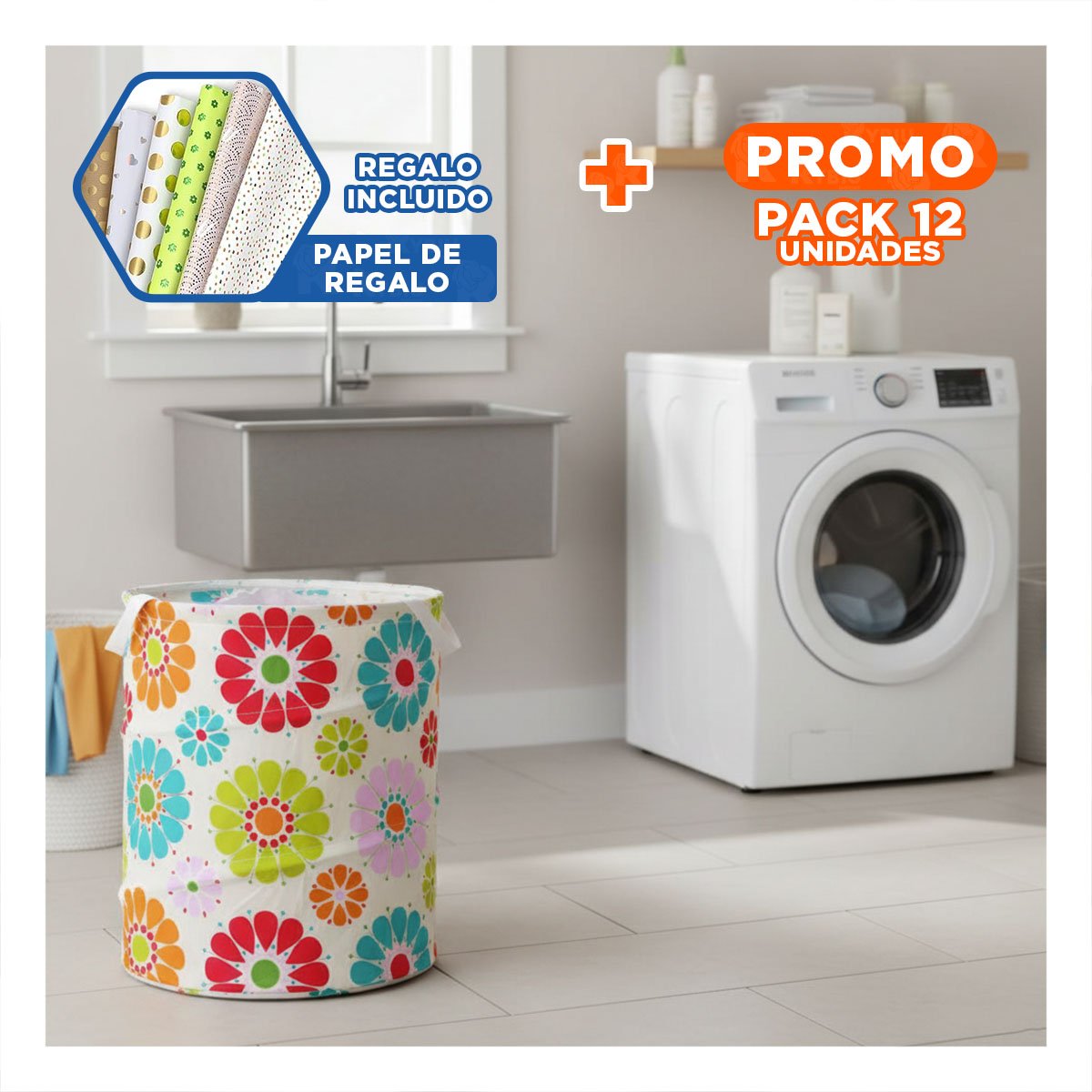 PACK12 ORGANIZADOR FLORES DE COLORES PARA GUARDAR PRENDAS 50X42CM BLANCO Y+PAPEL REGALO - 1