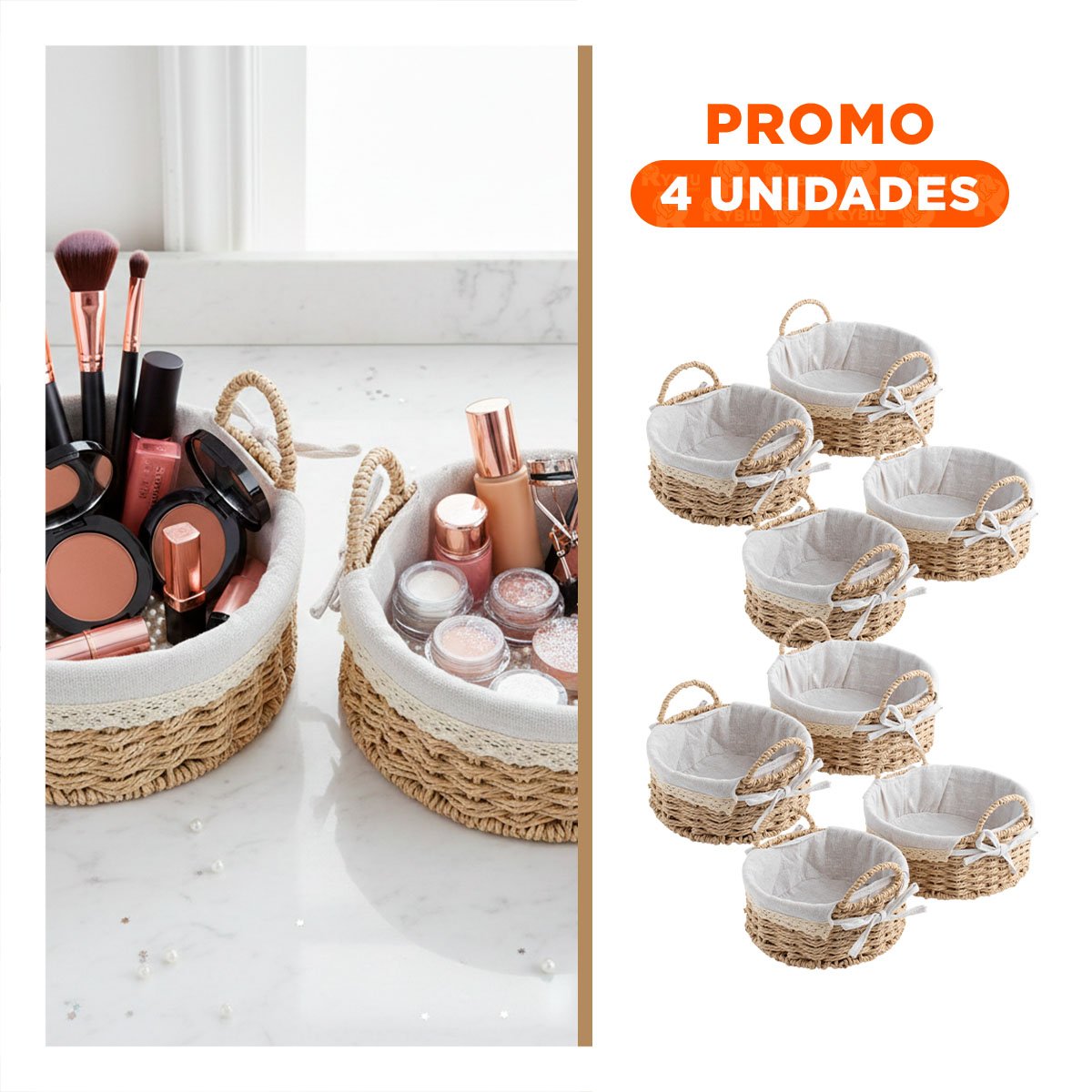 PACK4 JUEGO 2 CAJA CIRCULAR TEJIDA CON FORRO BEIGE Y PLOMO PARA OBJETOS Y ROPA Y+REGALO STICKER - 1