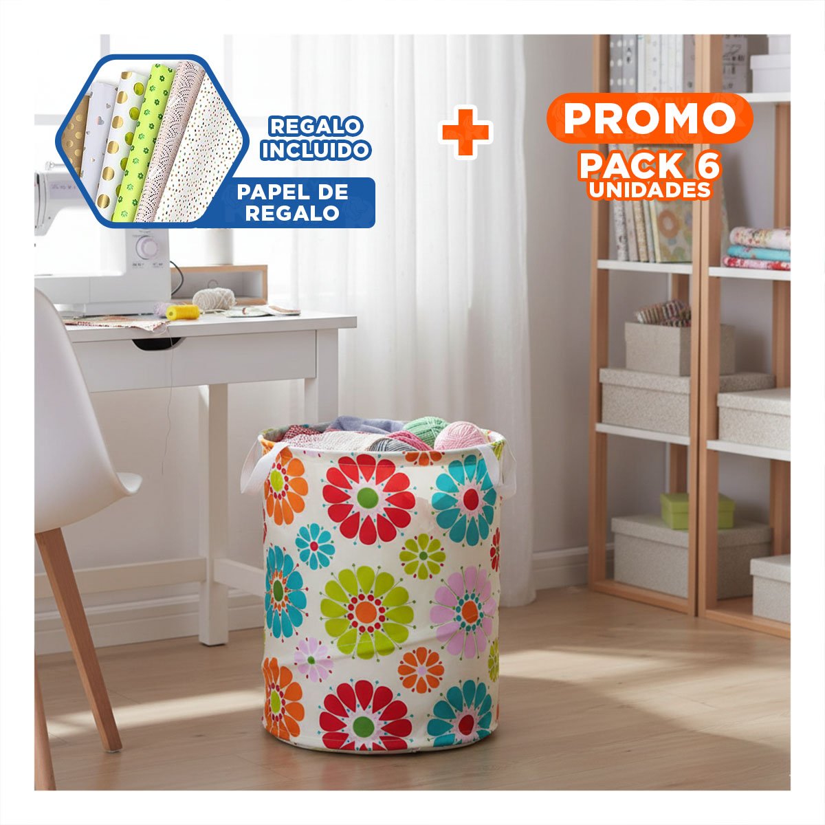 PACK6 IMPLEMENTO PARA ROPA QUE MANTIENE LIMPIEZA CON FLORES DE COLORES 50X42CM Y+PAPEL REGALO - 1