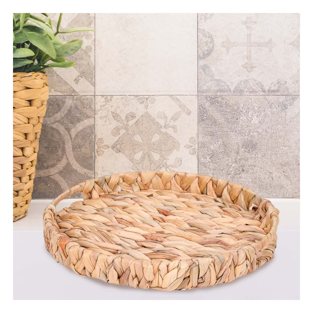 PACK2 CONTENEDOR TEJIDA CIRCULAR CON ASAS GRASS 32X4CM MOSTAZA PARA ORDEN Y+REGALO STICKER - 5