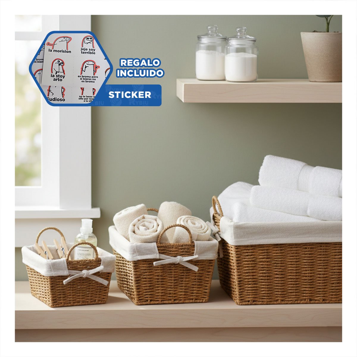 PACK DE CANASTAS RECTANGULARES CON FORRO INTERIOR Y RESISTENTE MOSTAZA Y+REGALO STICKER - 1