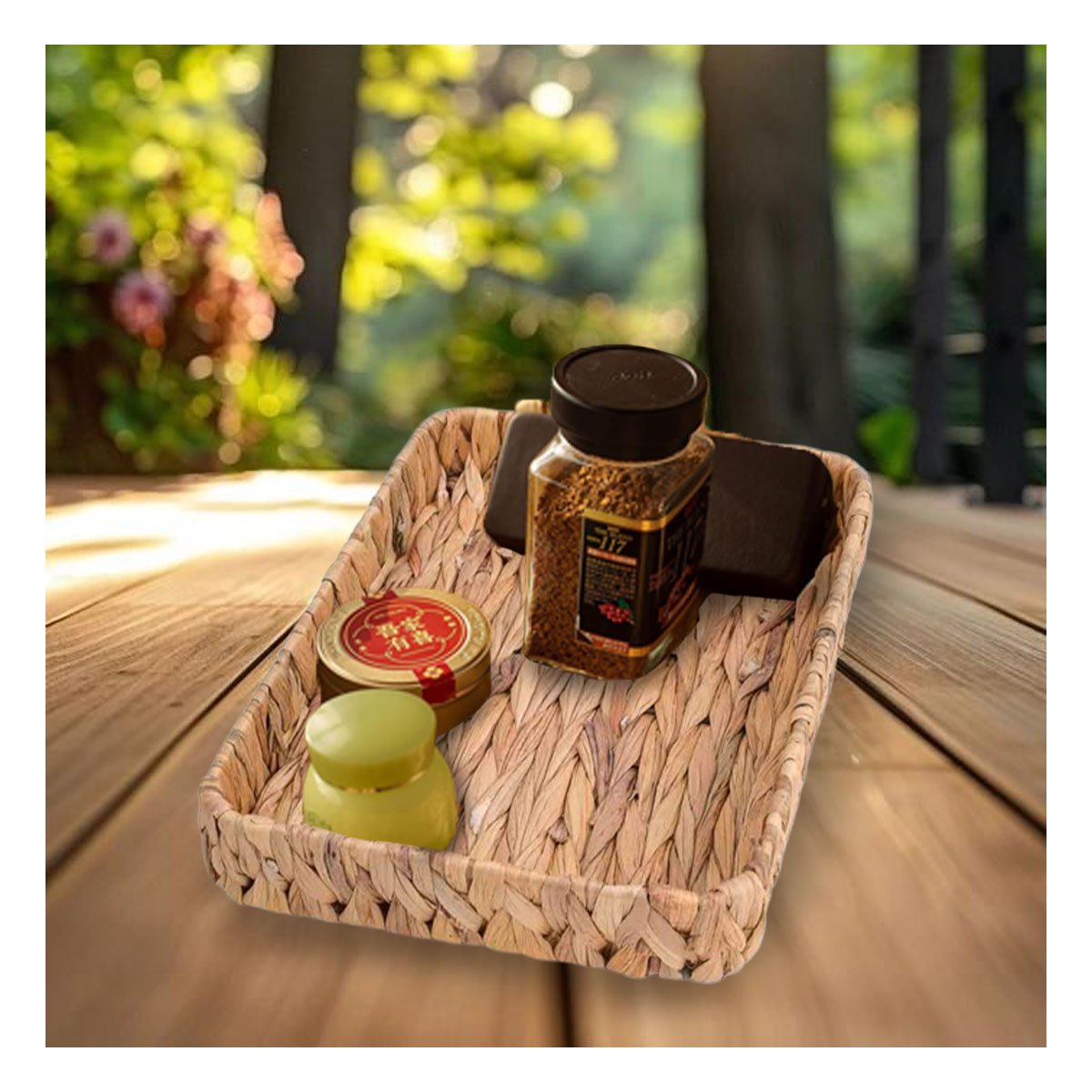 CANASTO TEJIDO RECTANGULAR GRASS 36X28X6CM MOSTAZA PARA GUARDAR Y DECORAR Y+REGALO STICKER - 2