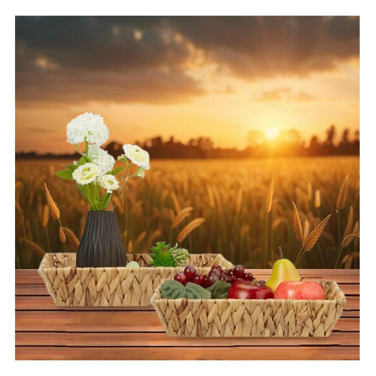 CANASTO TEJIDO RECTANGULAR GRASS 36X28X6CM MOSTAZA PARA GUARDAR Y DECORAR Y+REGALO STICKER - 5
