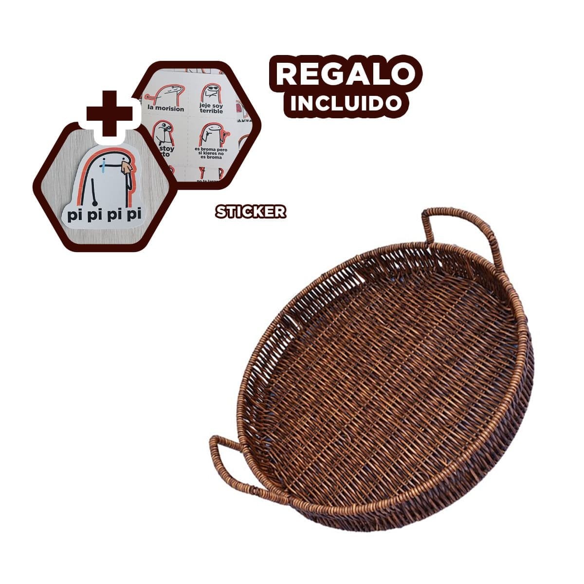 CONTENEDOR TEJIDA CIRCULAR CON ASAS PARA ORGANIZAR ROPA MARRON Y+REGALO STICKER - 1