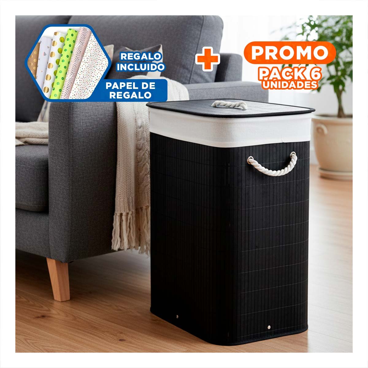 PACK6 LINEA PLEGABLE RECTANGULAR CON TAPA PARA ALMACENAMIENTO EN CASA Y+PAPEL REGALO - 1