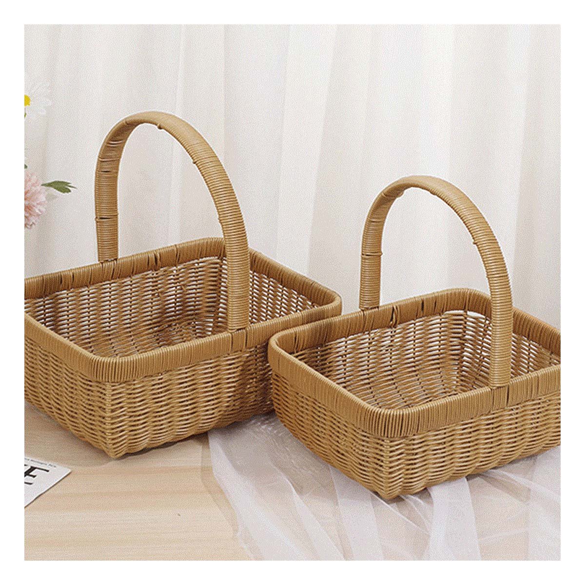 CANASTA TEJIDA CUADRADA CON ASA PARA GUARDAR UTENSILIOS Y OBJETOS MOSTAZA Y+PAPEL REGALO - 5