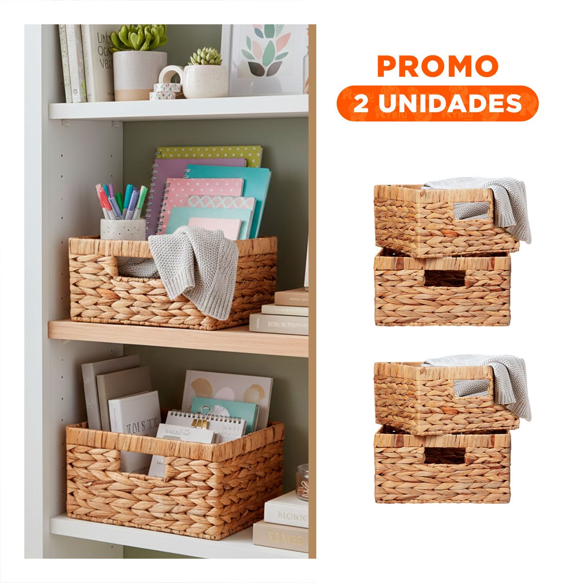 PACK2 JUEGO DE CESTAS CUADRADAS TEJIDAS MOSTAZA CON ASAS PARA DECORAR Y ALMACENAR HOGAR - 1
