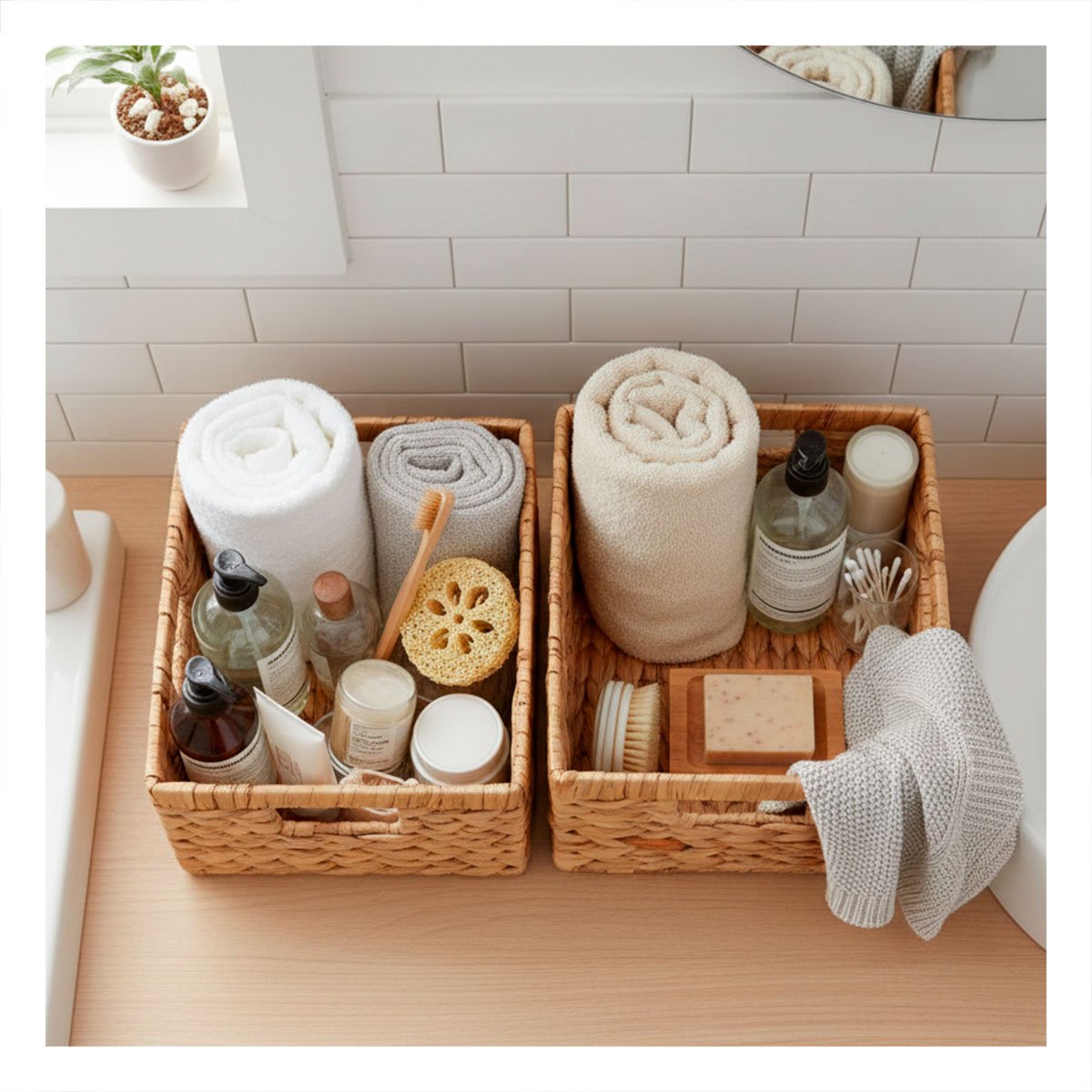 PACK2 JUEGO DE CESTAS CUADRADAS TEJIDAS MOSTAZA CON ASAS PARA DECORAR Y ALMACENAR HOGAR - 2