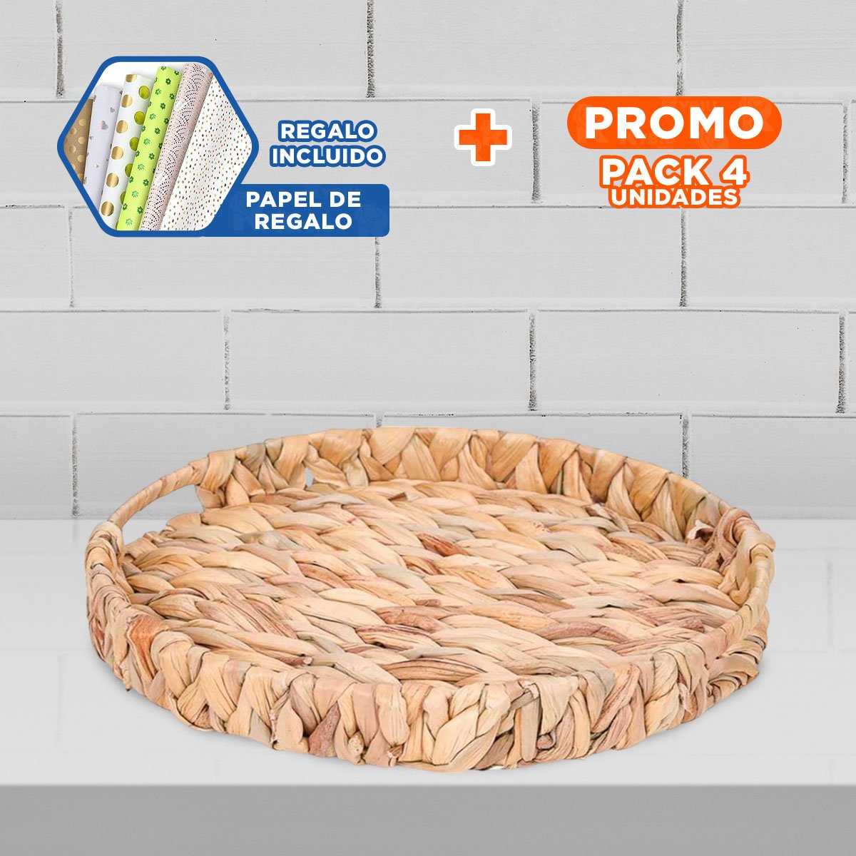 PACK4 RECIPIENTE TEJIDA CIRCULAR CON ASAS GRASS 32X4CM MOSTAZA ORGANIZAR ROPA Y+PAPEL REGALO - 1
