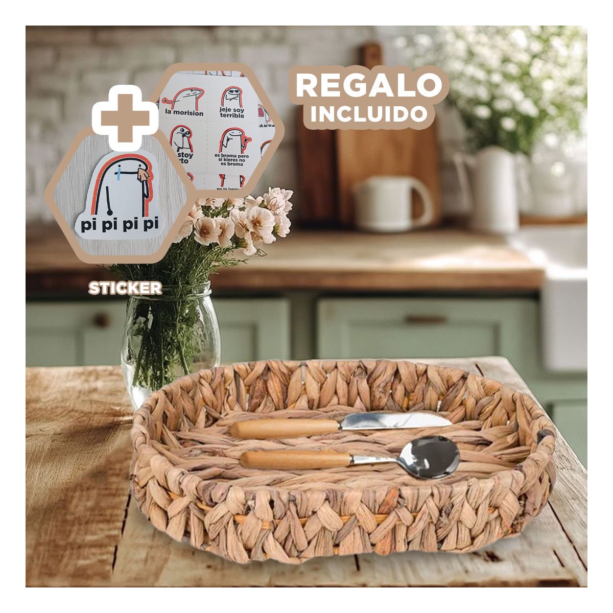 CANASTO TEJIDO OVALADO GRASS 36X28X6CM MOSTAZA VERSATIL PARA COCINA YREGALO STICKER - 1