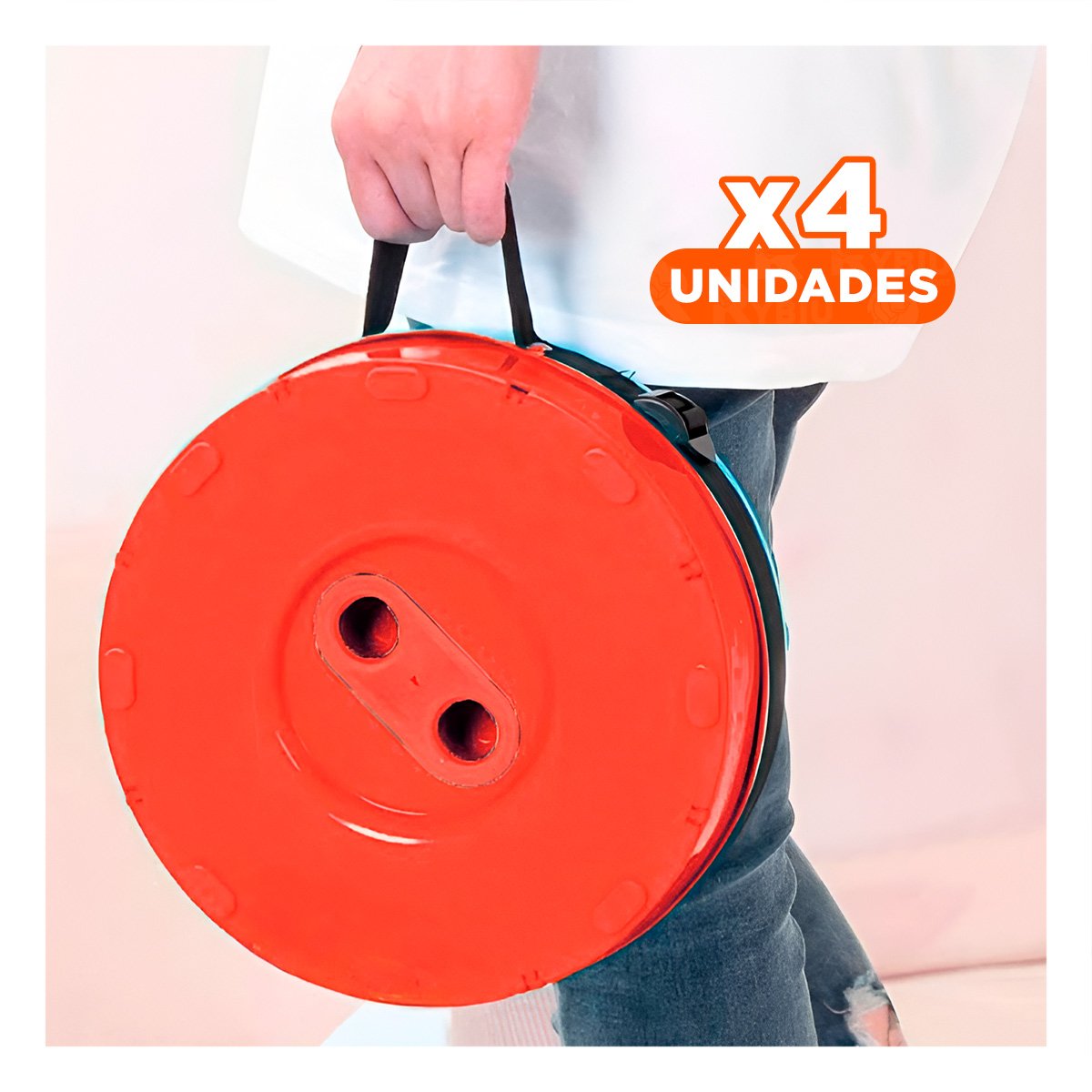 PACK4 TABURETE PLEGABLE QUE RESUELVE ASIENTOS EXTRA CON 3 SEGUROS ROJO MULTICOLOR - 1