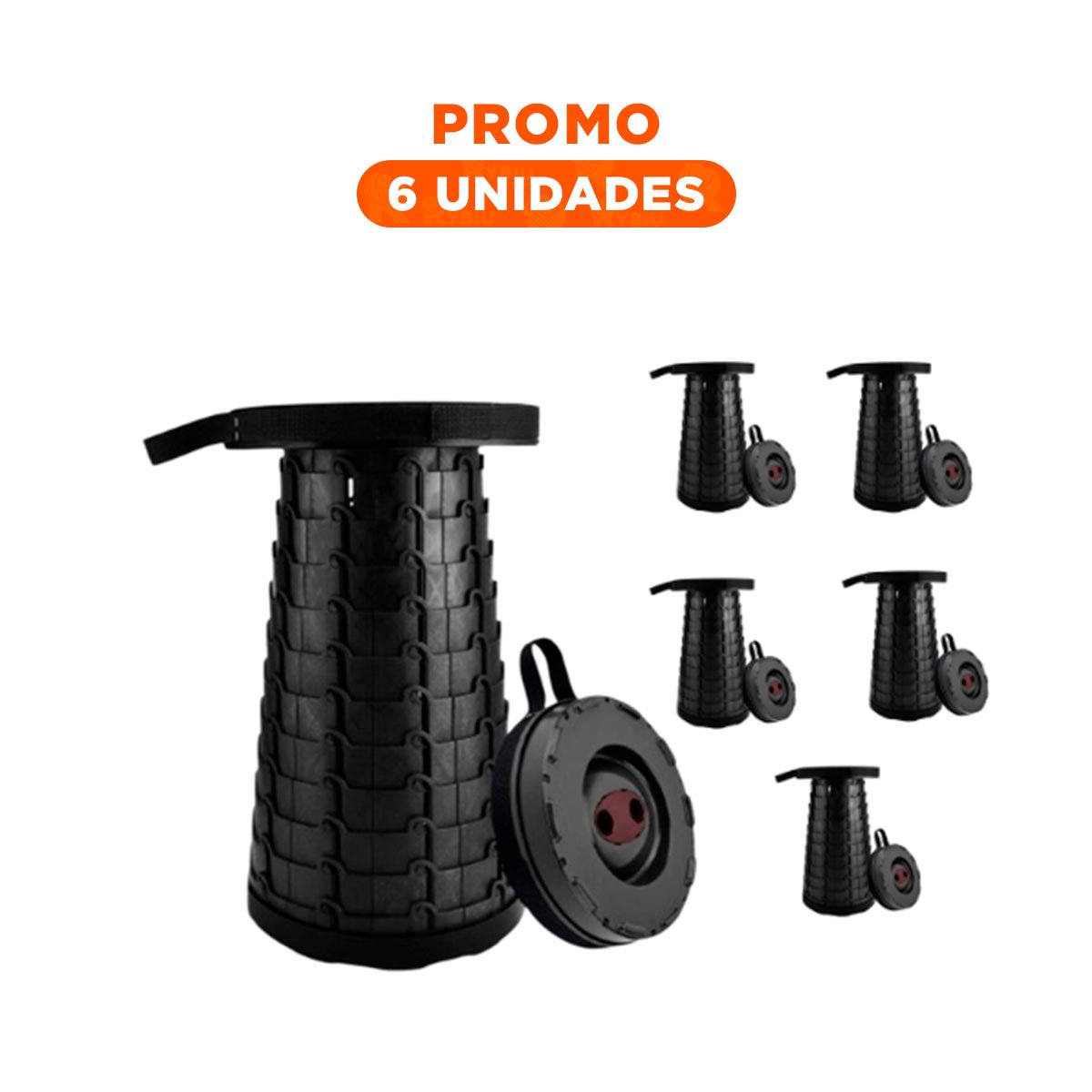PACK6 TABURETE LIGERO PLEGABLE 3 SEGUROS PORTATILES TAPA NEGRO CENTRO NEGRO - 1