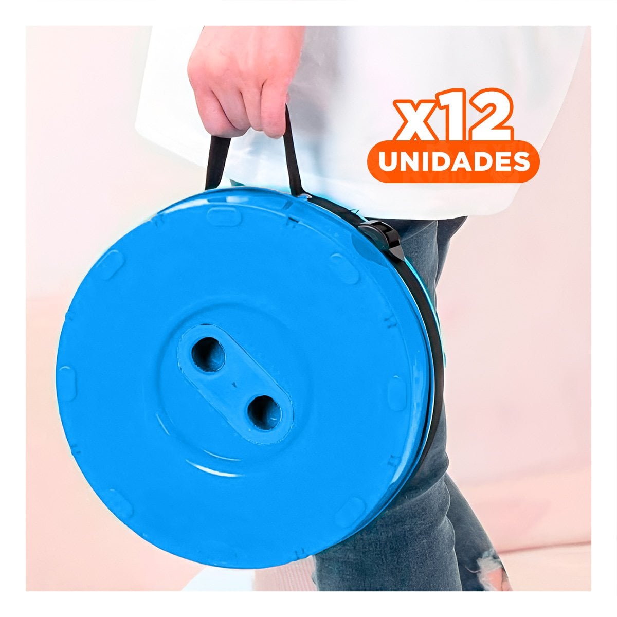 PACK12 TABURETE PLEGABLE IDEAL PARA REUNIONES FAMILIARES AZUL MULTICOLOR Y+REGALO STICKER - 1