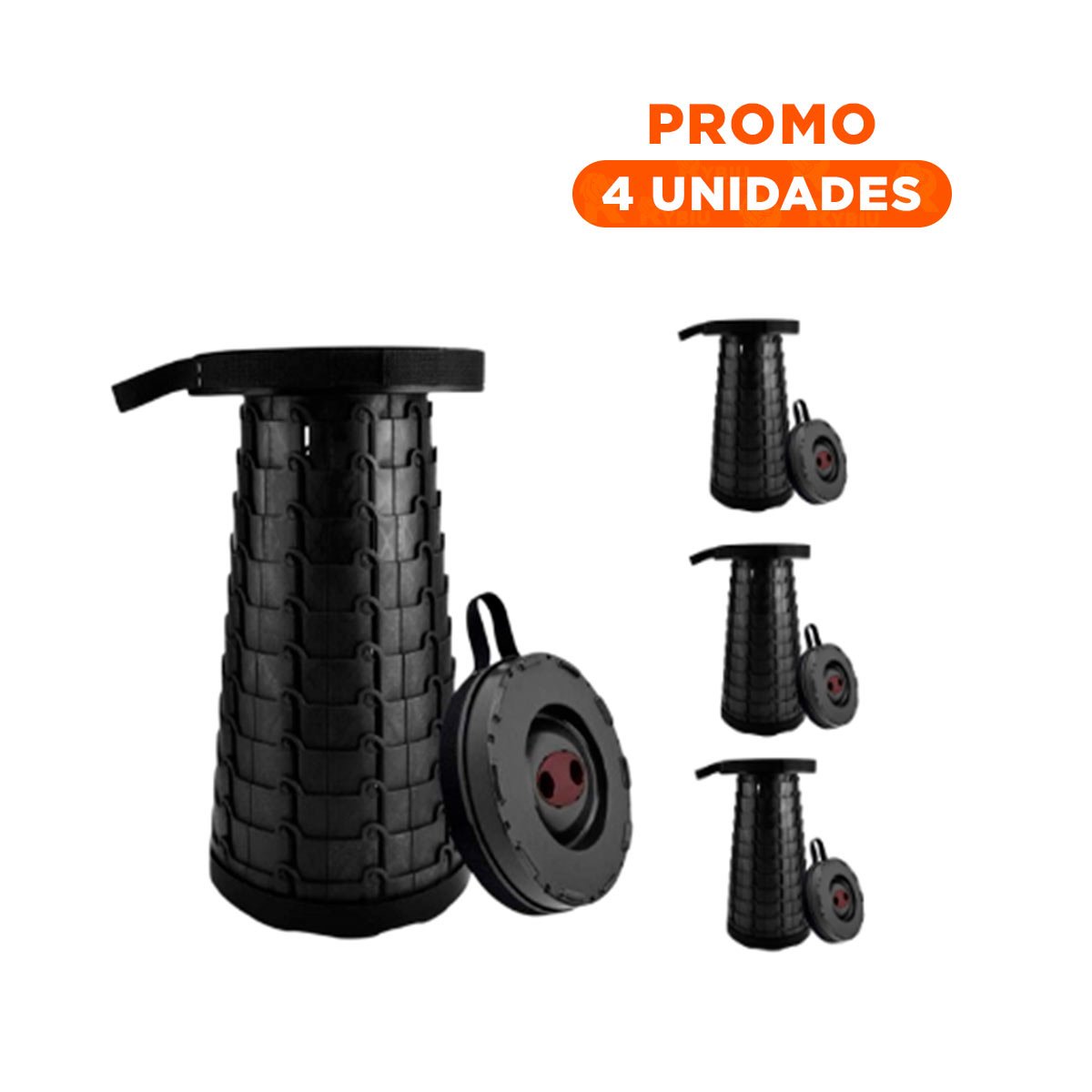 PACK4 TABURETE PRACTICO PLEGABLE 3 SEGUROS PORTATILES TAPA NEGRO CENTRO NEGRO Y+REGALO STICKER - 1