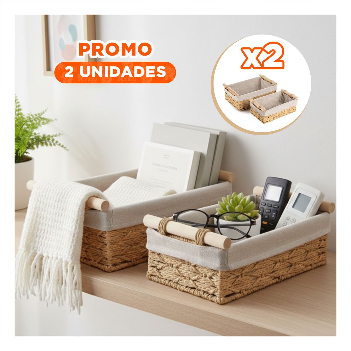PACK2 RECIPIENTE MULTIUSO PARA OBJETOS PEQUENOS MOSTAZA 24.5X14.5CM Y+REGALO STICKER - 1