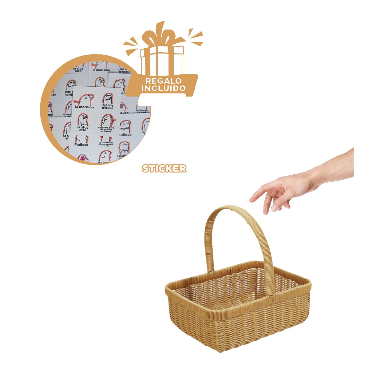 CESTA TEJIDA CUADRADA CON ASA PARA DORMITORIO Y SALA DE ESTAR MOSTAZA Y+REGALO STICKER - 1