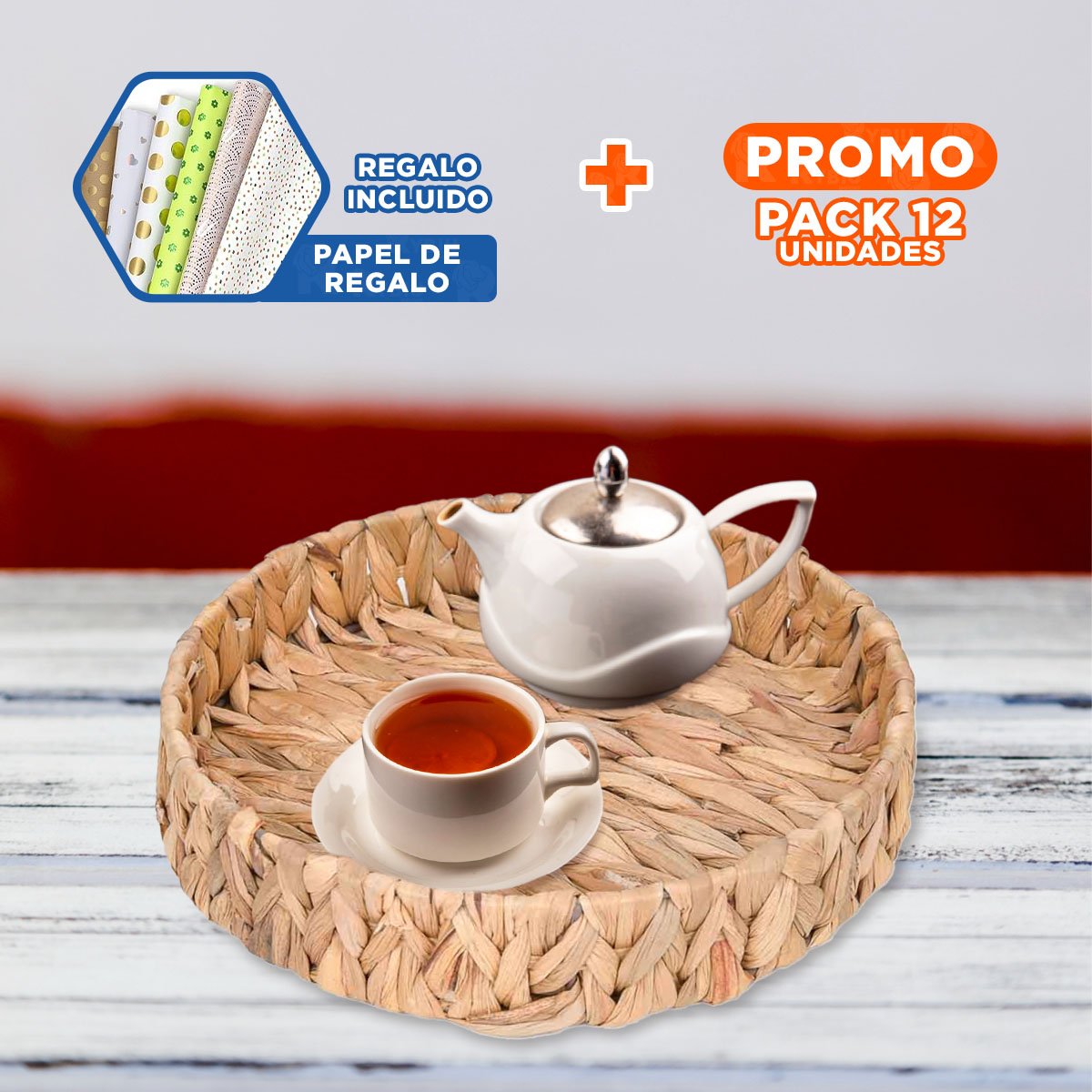 PACK12 RECIPIENTE TRENZADO CIRCULAR GRASS 23X4CM MOSTAZA PARA HOGAR Y+PAPEL REGALO - 1