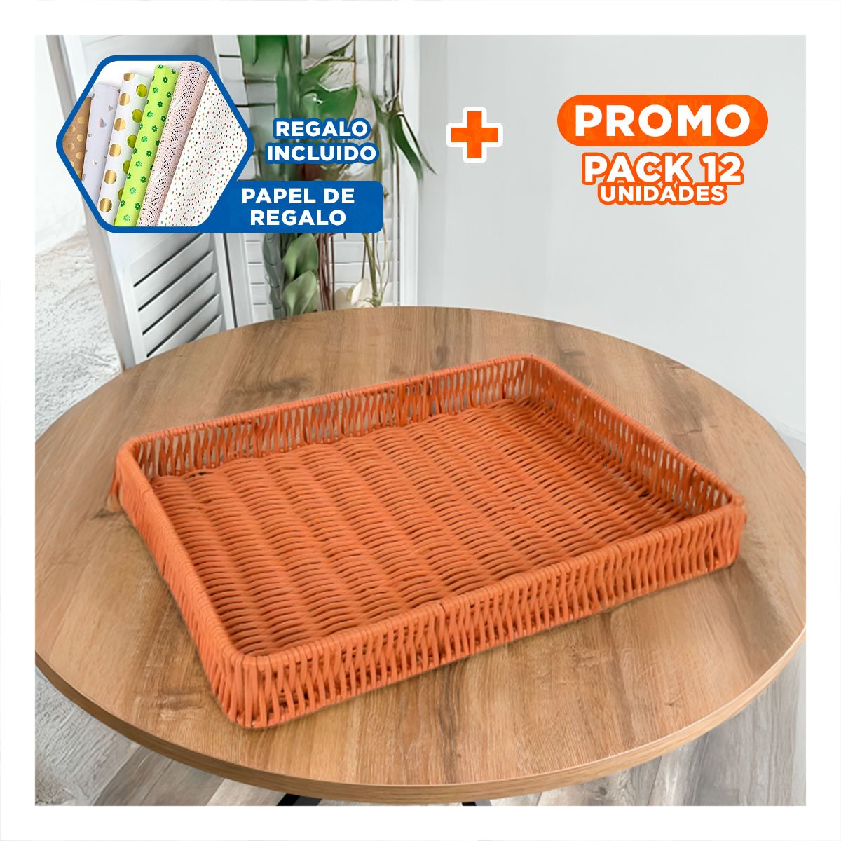 PACK12 ORGANIZADOR RECTANGULAR DE PLASTICO TEJIDO 34X24X4CM DE MATERIAL FIRME Y+PAPEL REGALO - 1