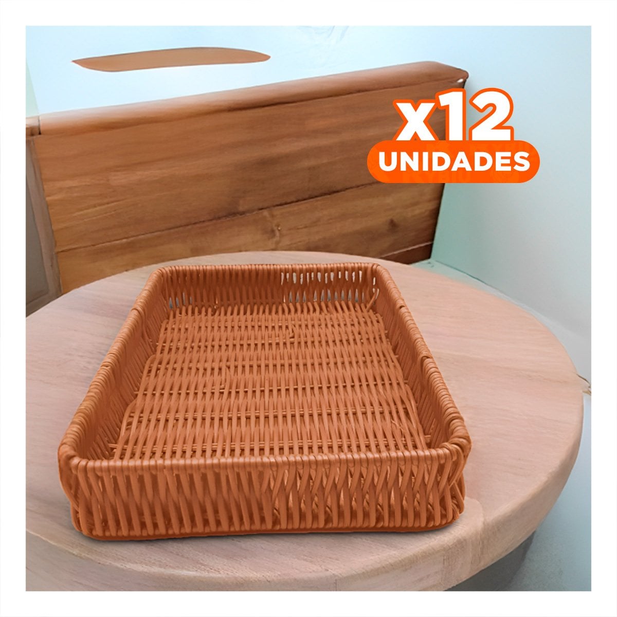 PACK12 ORGANIZADOR RECTANGULAR DE PLASTICO TEJIDO 34X24X4CM PARA VITRINAS DE COMEDOR - 1