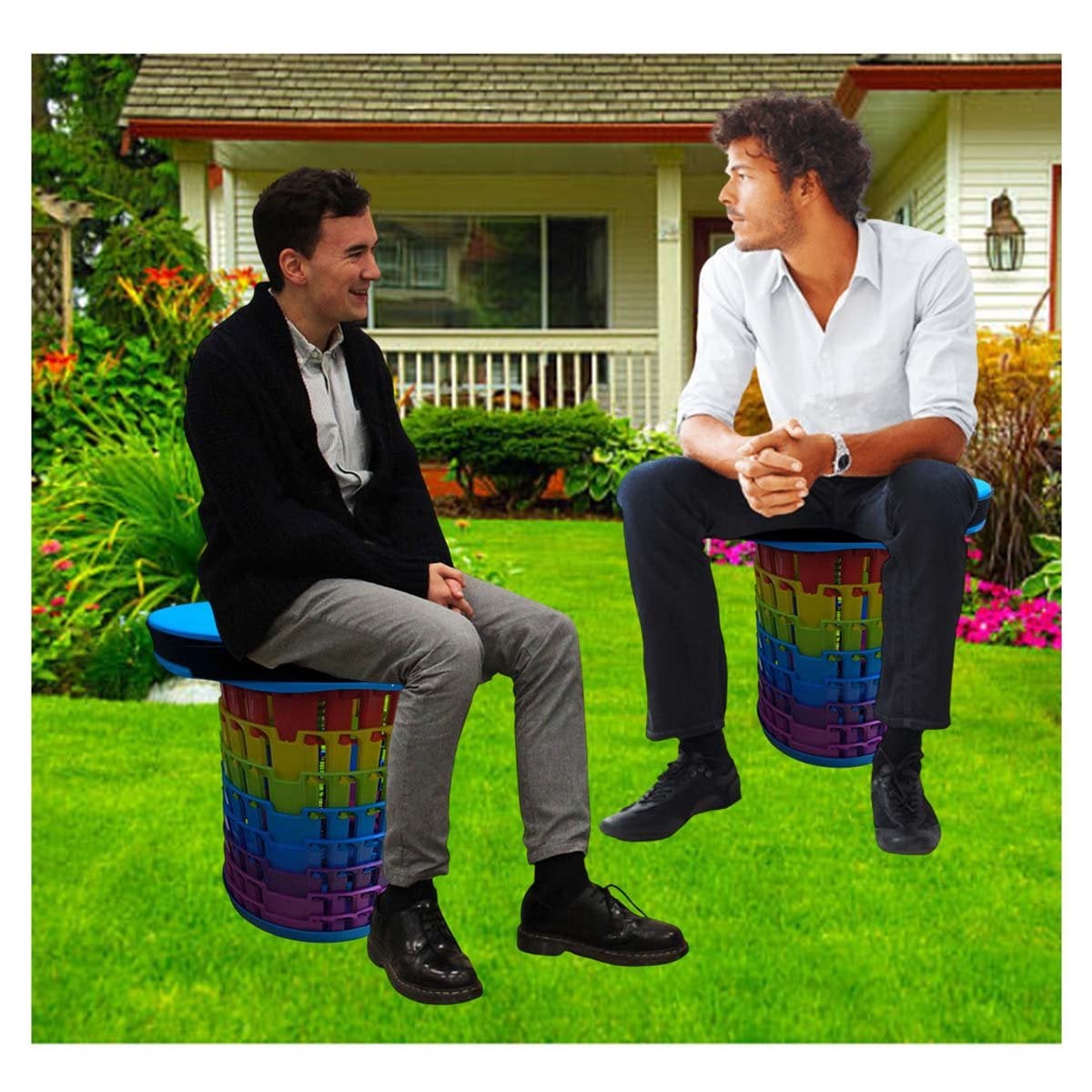 PACK4 ASIENTO PLEGABLE FUNCIONAL PARA INTERIOR Y EXTERIOR AZUL MULTICOLOR - 3
