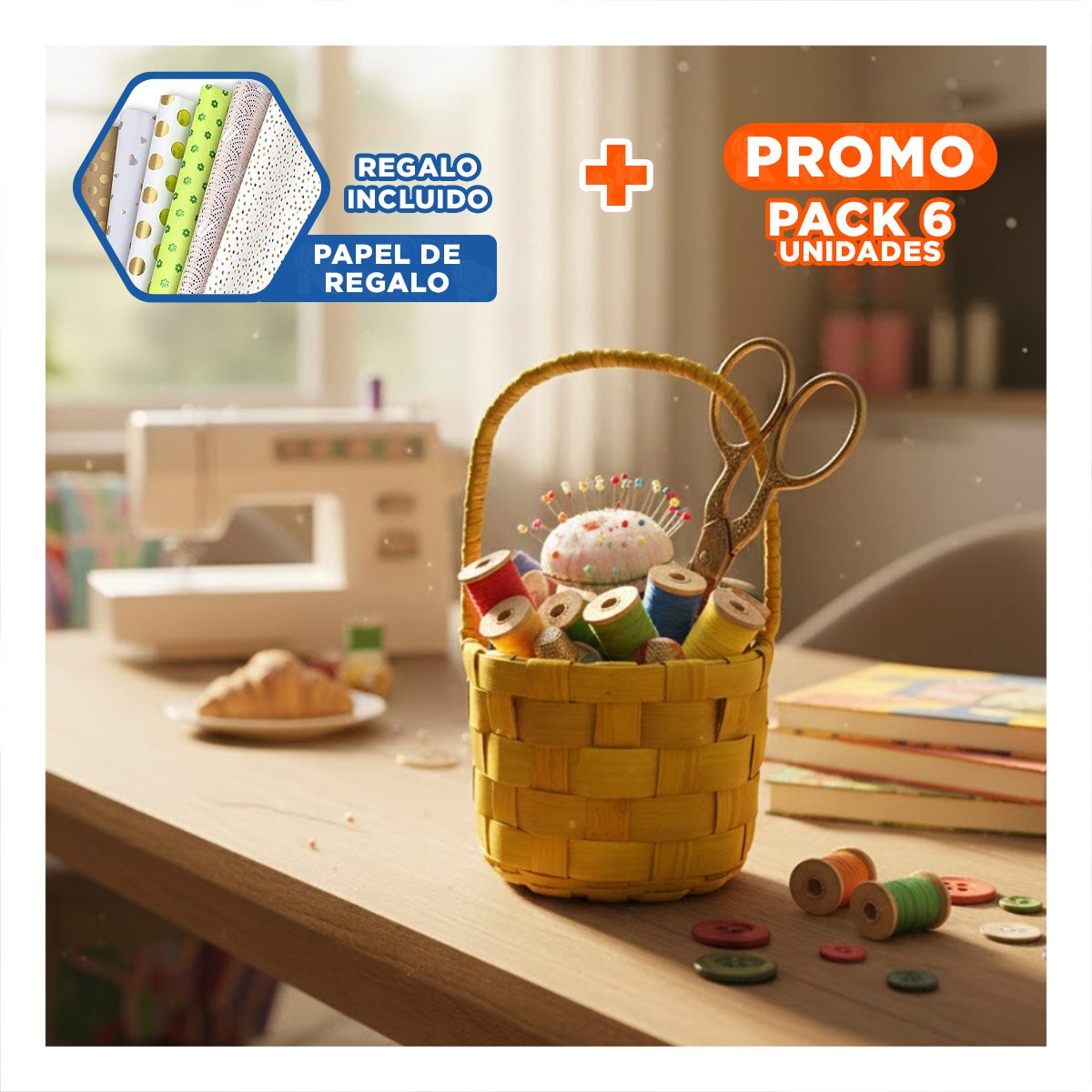 PACK6 CONTENEDOR CIRCULAR TEJIDO CON ASA PARA DECORAR ESPACIOS DEL HOGAR YPAPEL REGALO - 1
