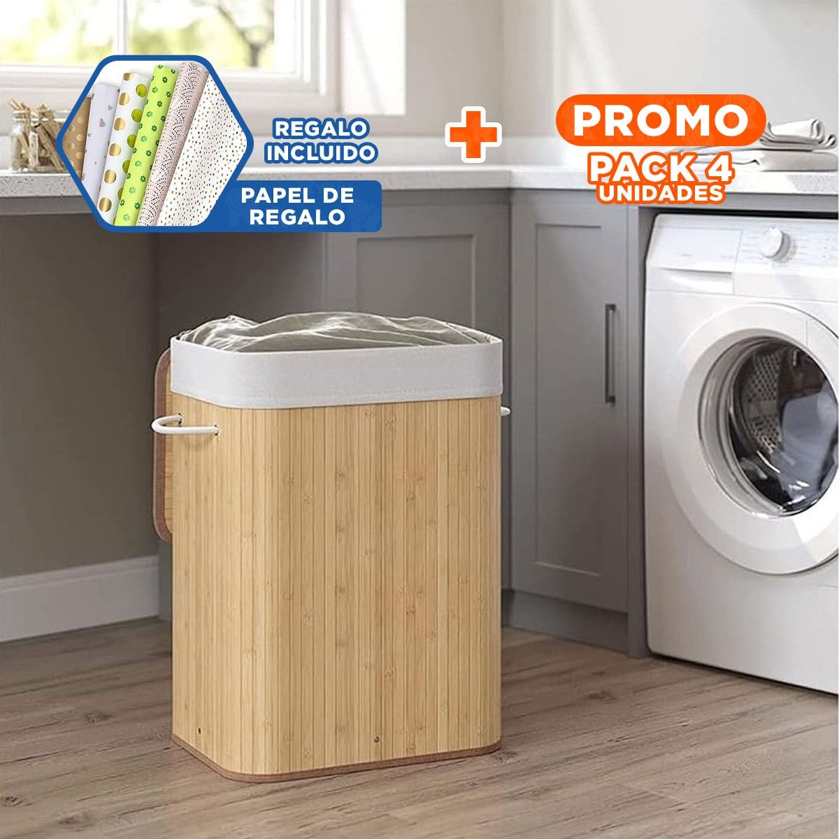 PACK4 ACCESORIO PLEGABLE DE BAMBU CON TAPA PARA ALMACENAMIENTO EN CASA Y+PAPEL REGALO - 1