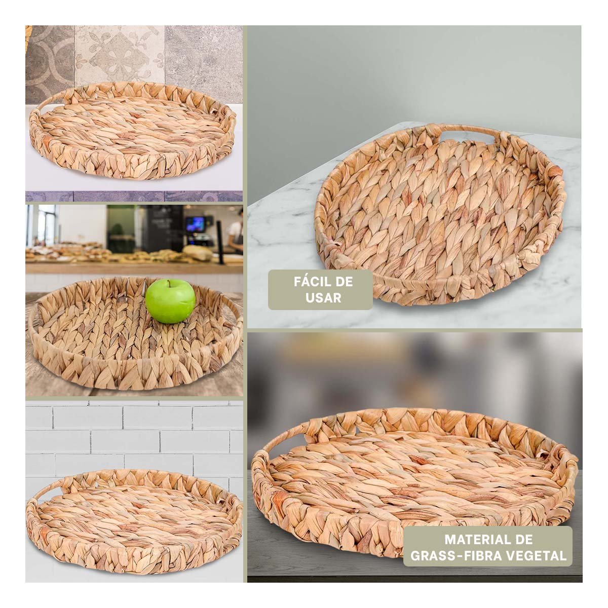BOLSA ARTESANAL TEJIDA CIRCULAR CON ASAS GRASS 36X5CM MOSTAZA PARA CASA YLIGAS REGALO - 5