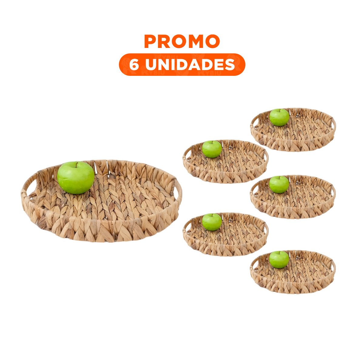 PACK6 RECIPIENTE TEJIDA CIRCULAR CON ASAS GRASS 36X5CM MOSTAZA PARA ORGANIZACION DE ESPACIOS - 1