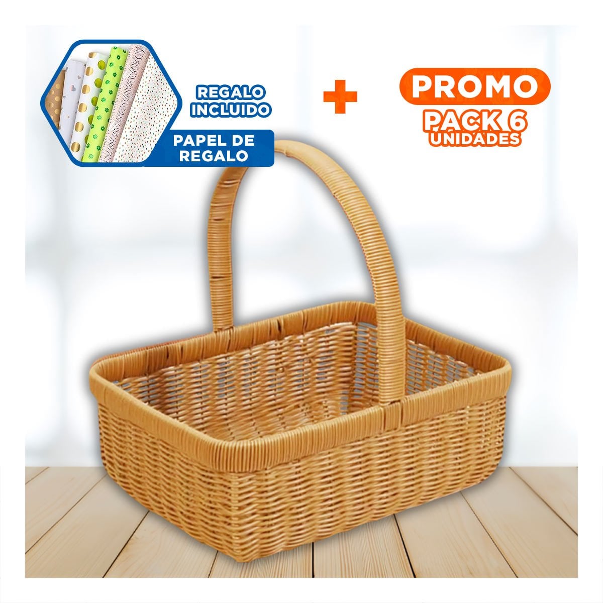 PACK6 CESTA TEJIDA CUADRADA CON ASA PARA ORGANIZACION DE COMEDOR Y SALA MOSTAZA Y+PAPEL REGALO - 1