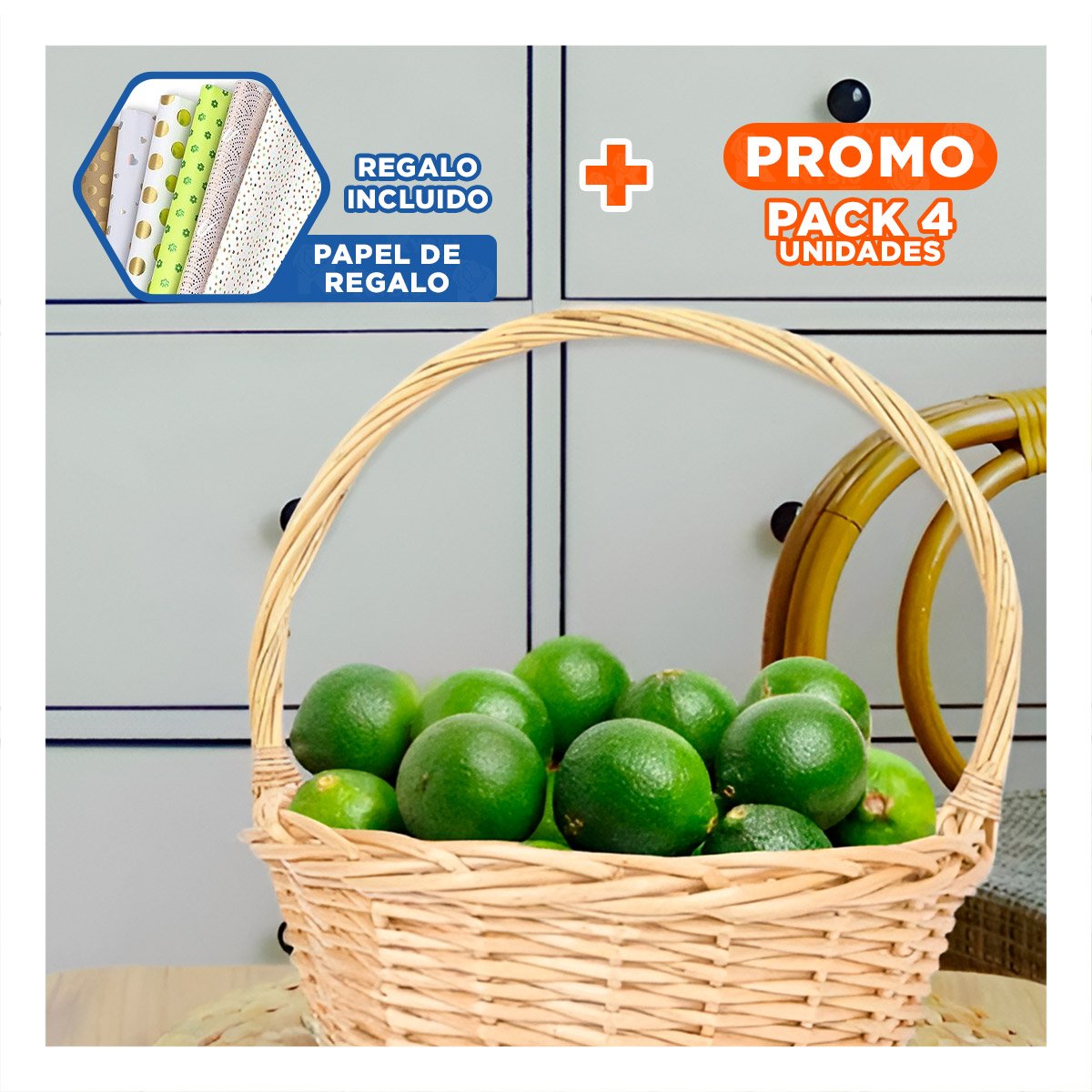 PACK4 CANASTA PARA ORGANIZAR CIRCULAR DE MIMBRE DE DIMENSIONES 29X29X30CM Y+PAPEL REGALO - 1