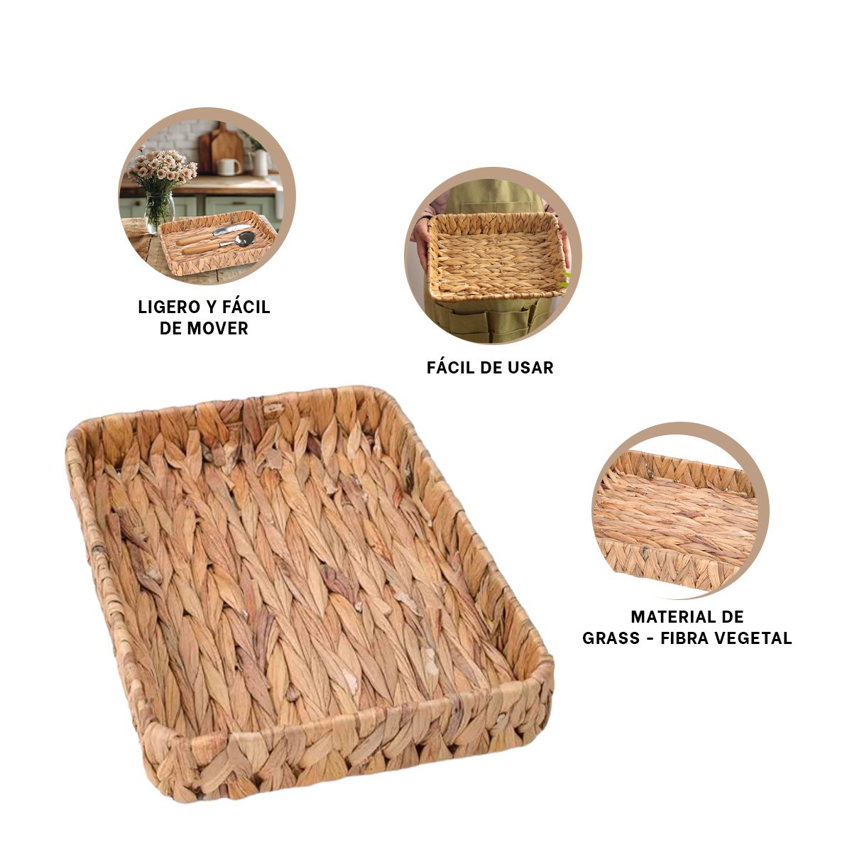 RECIPIENTE TEJIDO RECTANGULAR GRASS 36X28X6CM MOSTAZA PARA OBJETOS Y DECORACION HOGAR - 3