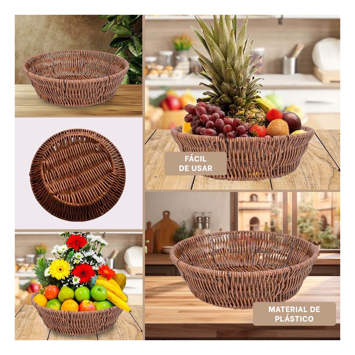 CESTA TEJIDA CIRCULAR 21X15X7CM MARRON DECORATIVA PARA ORGANIZAR PLUS YSTICKY - 1