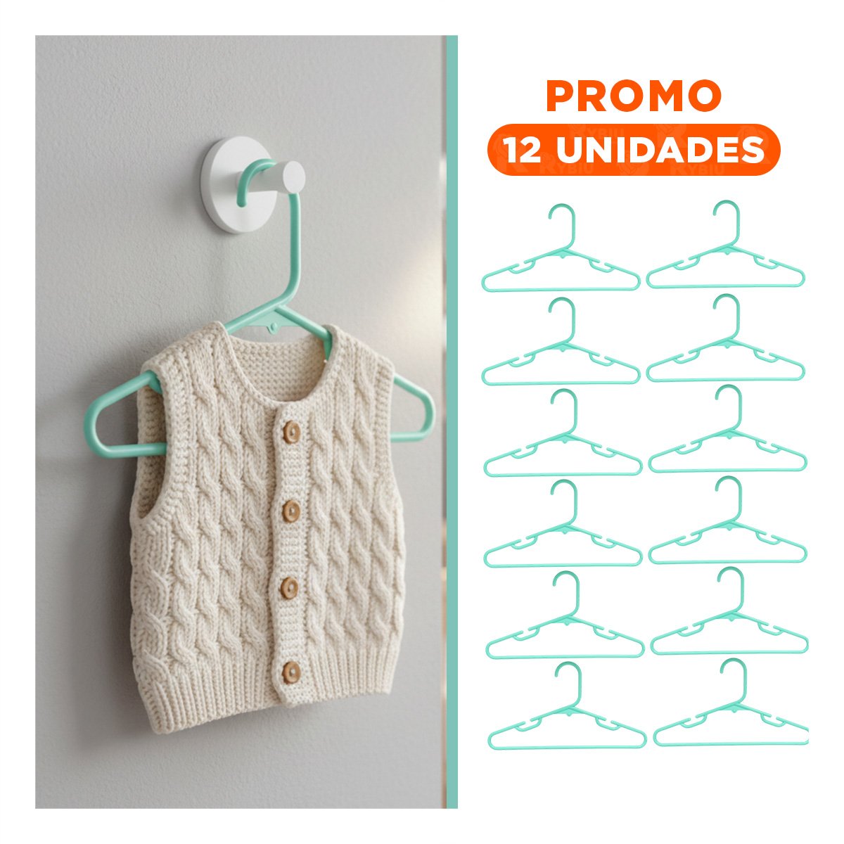 PACK12 GANCHO DE ROPA HOGAR Y OFICINA 5 PIEZAS 15X29CM VERDE Y+REGALO STICKER - 1