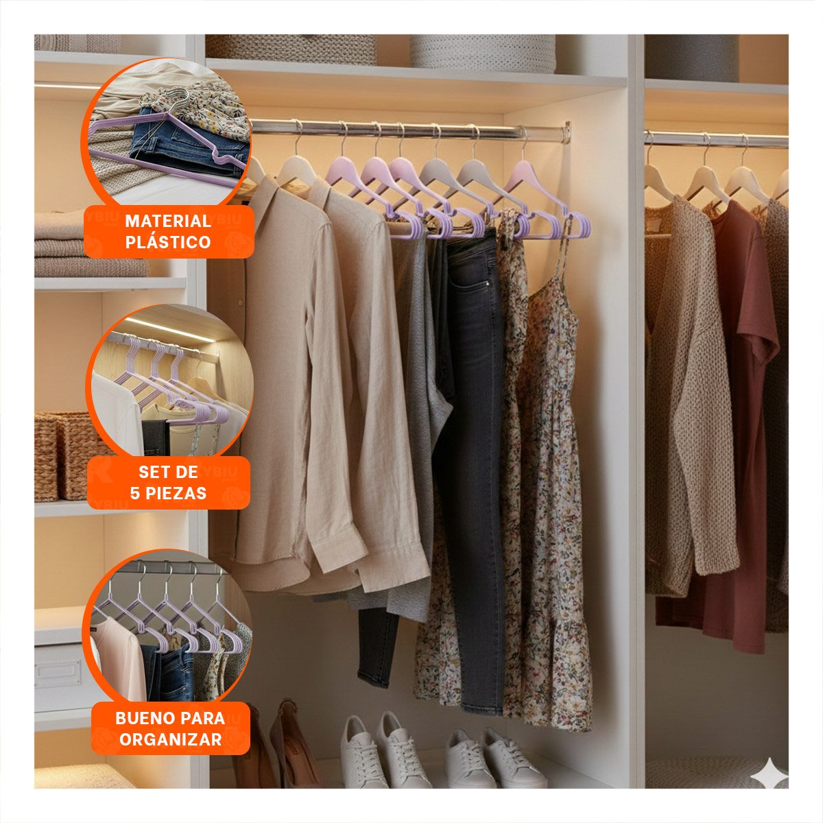PACK6 ACCESORIO PARA CLOSET DE ALAMBRE CON PLASTICO LILA 5 PIEZAS - 5