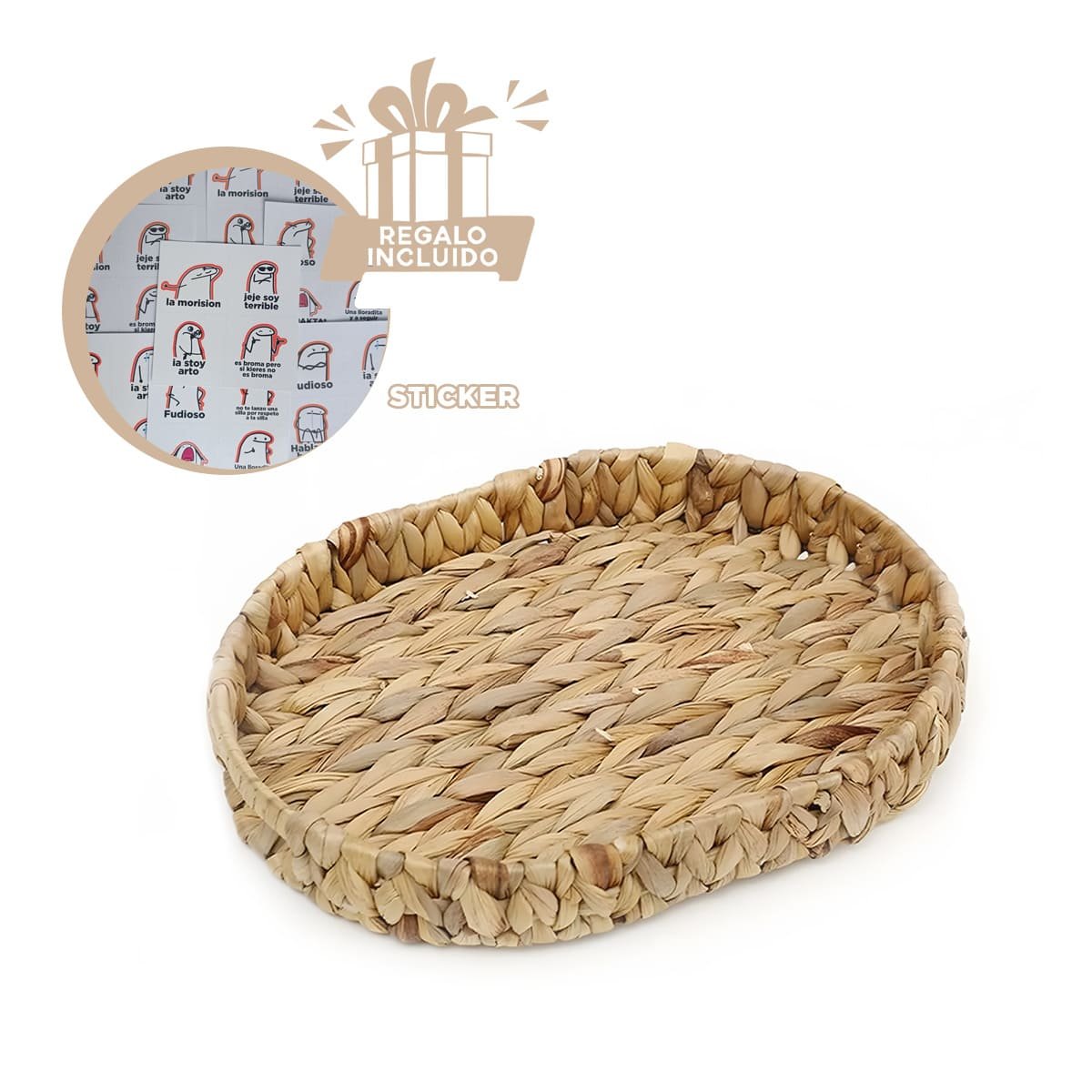 RECIPIENTE TEJIDO OVALADO GRASS 29X20X4.5CM MOSTAZA PARA GUARDAR PRODUCTOS YREGALO STICKER - 1